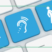 Image d'illustration de l'article. Elle représente un clavier avec des pictogrammes qui illustre différents handicaps (visuels, moteurs, auditifs).